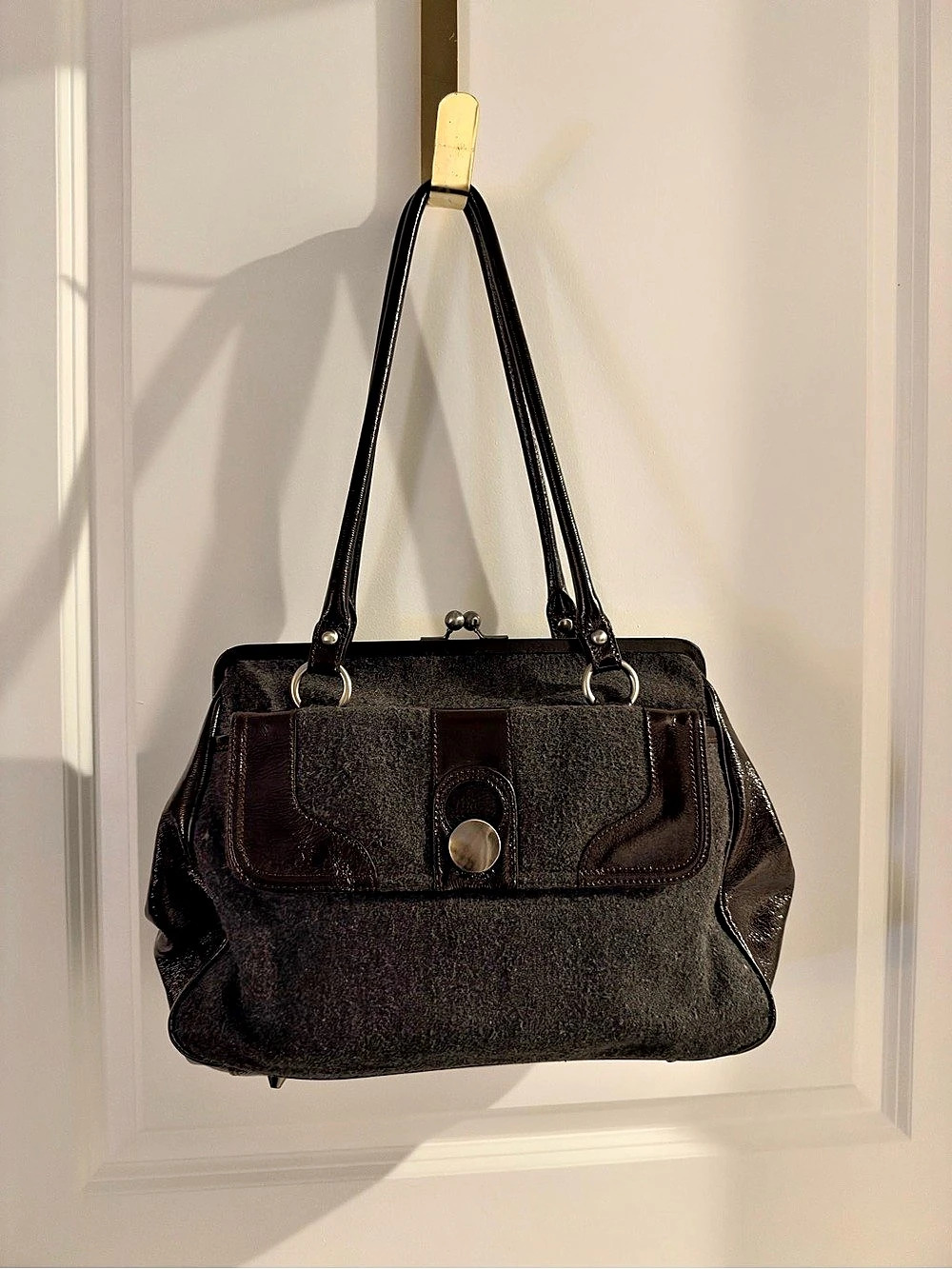 Hobo International Leather Shoulder Bag in Black & Brown